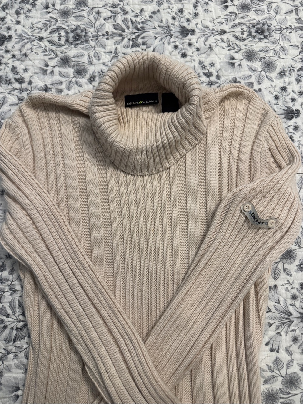 DKNY Cream Ribbed Turtleneck Sweater
